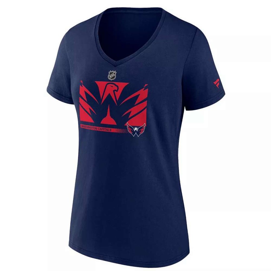 Tops * | Women'S Fanatics Branded Navy Washington Capitals Authentic Pro Core Collection Secondary Logo V-Neck T-Shirt