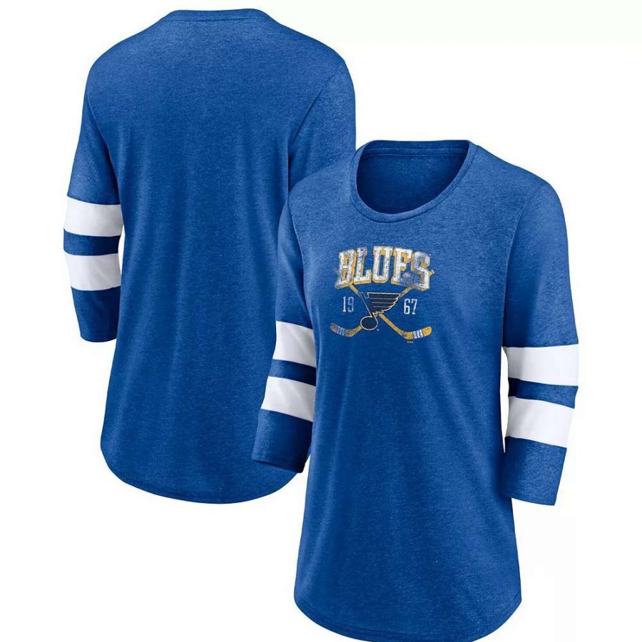 Tops * | Women'S Fanatics Branded Heather Blue St. Louis Blues Line Shift Tri-Blend Three-Quarter Sleeve T-Shirt