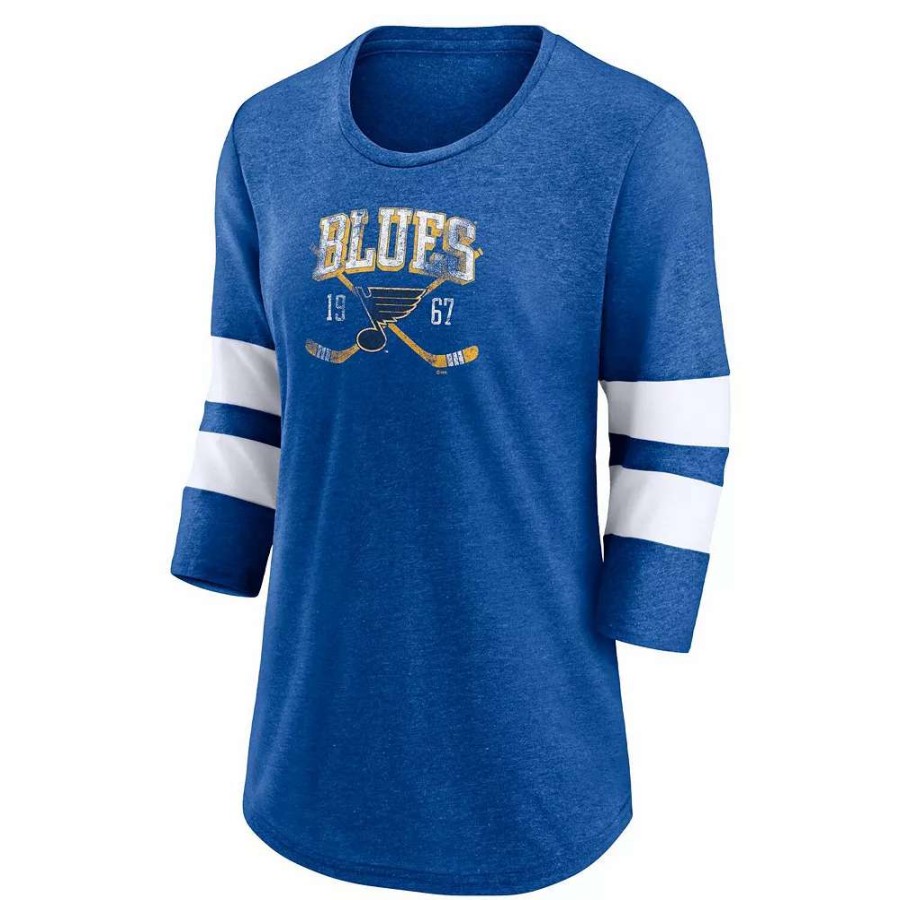 Tops * | Women'S Fanatics Branded Heather Blue St. Louis Blues Line Shift Tri-Blend Three-Quarter Sleeve T-Shirt