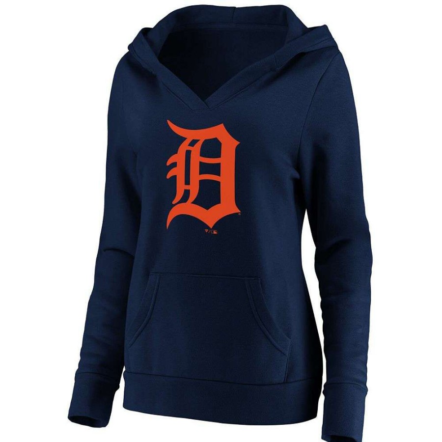 Tops * | Women'S Fanatics Branded Navy Detroit Tigers Official Logo Crossover V-Neck Pullover Hoodie