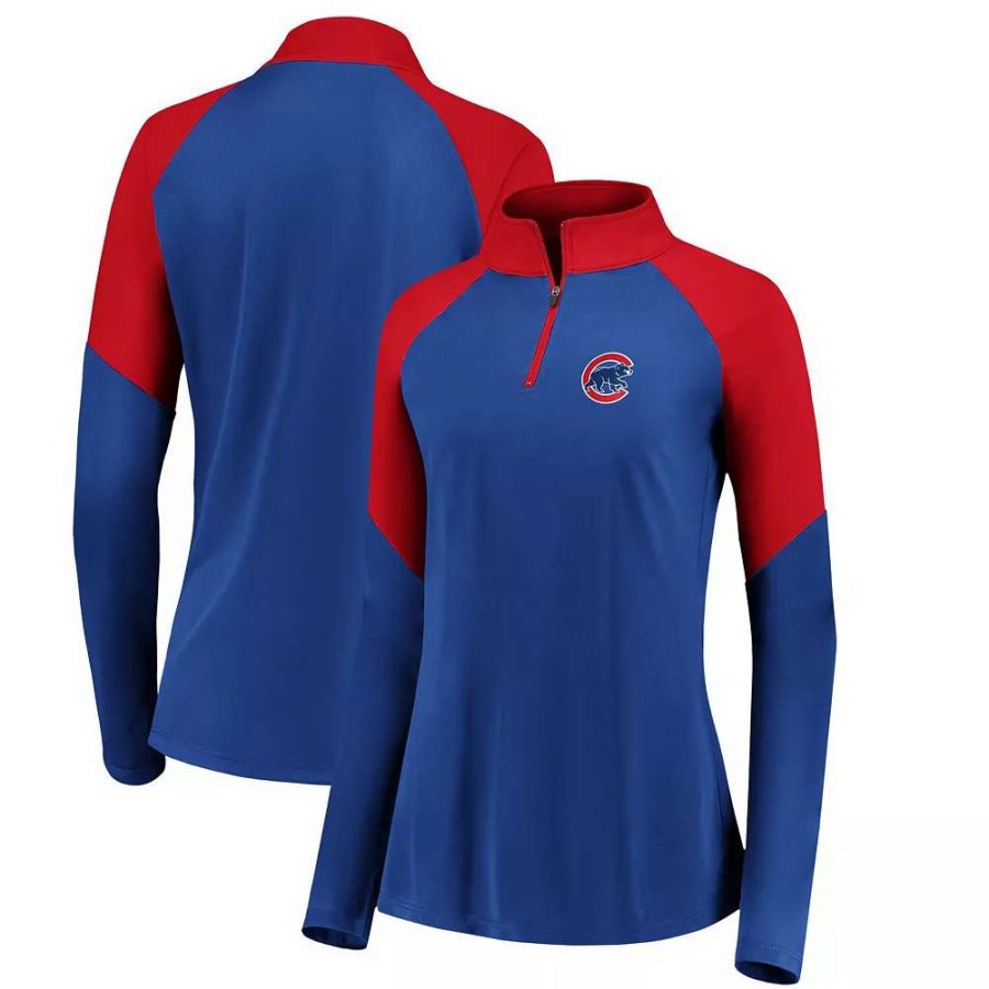 Outerwear * | Women'S Fanatics Branded Royal/Red Chicago Cubs Primary Logo Raglan Quarter-Zip Jacket