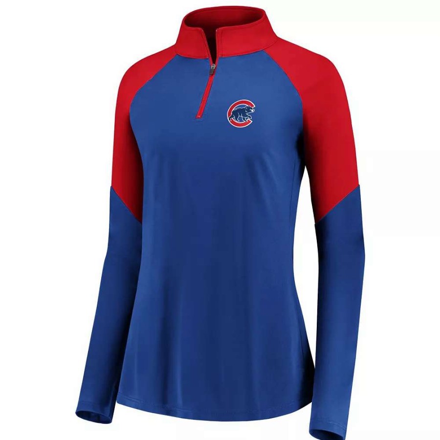 Outerwear * | Women'S Fanatics Branded Royal/Red Chicago Cubs Primary Logo Raglan Quarter-Zip Jacket