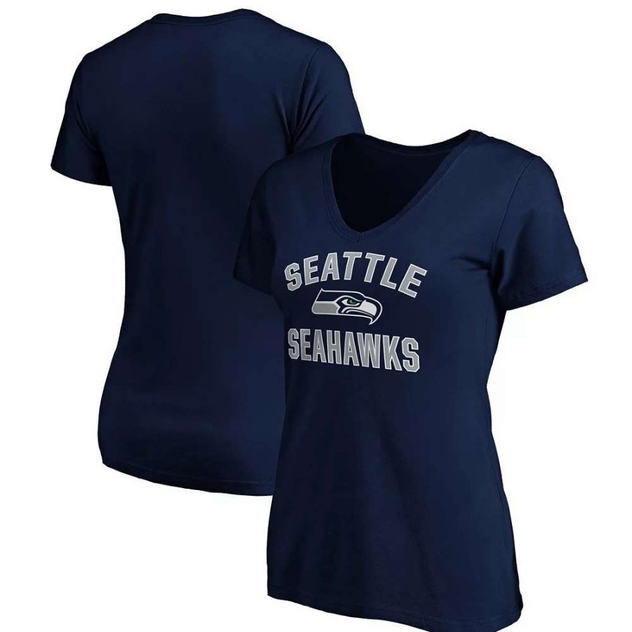 Tops * | Women'S Fanatics Branded College Navy Seattle Seahawks Victory Arch V-Neck T-Shirt