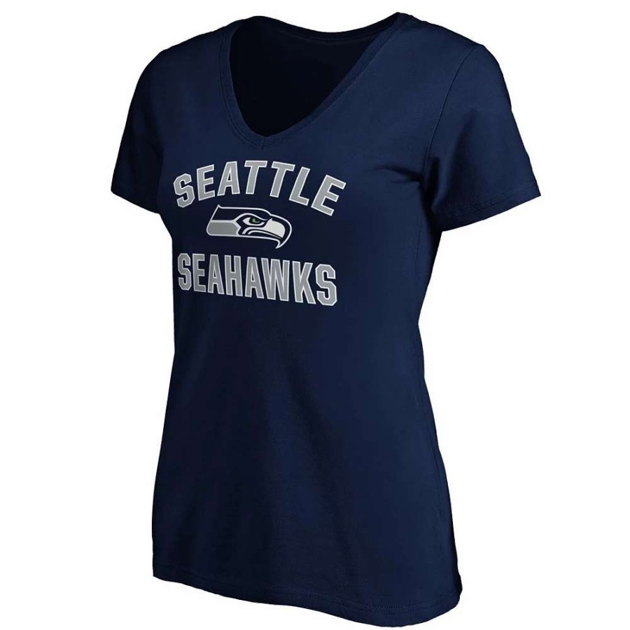 Tops * | Women'S Fanatics Branded College Navy Seattle Seahawks Victory Arch V-Neck T-Shirt