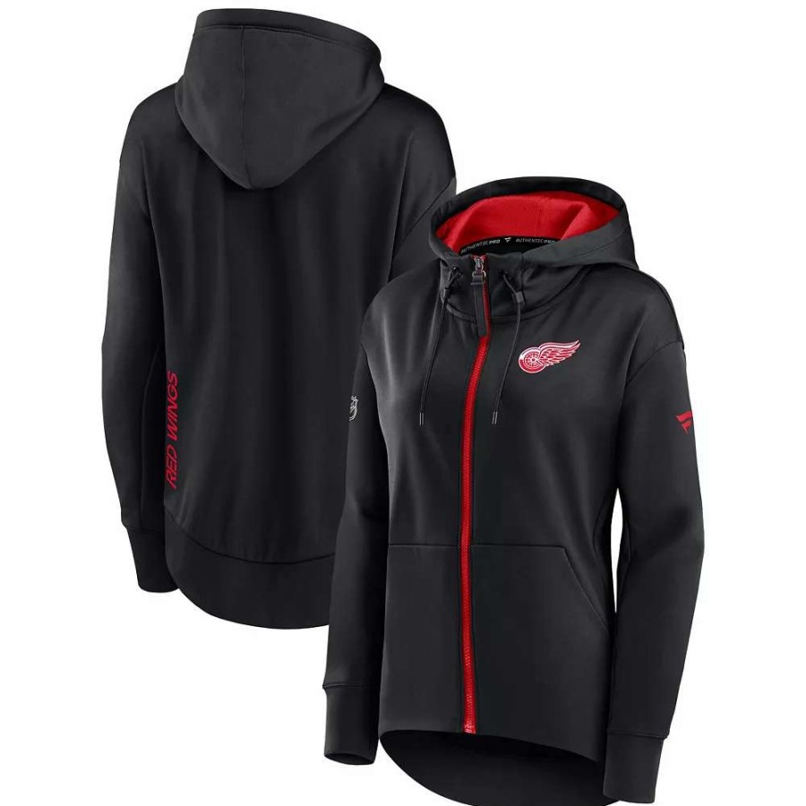 Tops * | Women'S Fanatics Branded Black Detroit Red Wings Authentic Pro Rink Full-Zip Hoodie