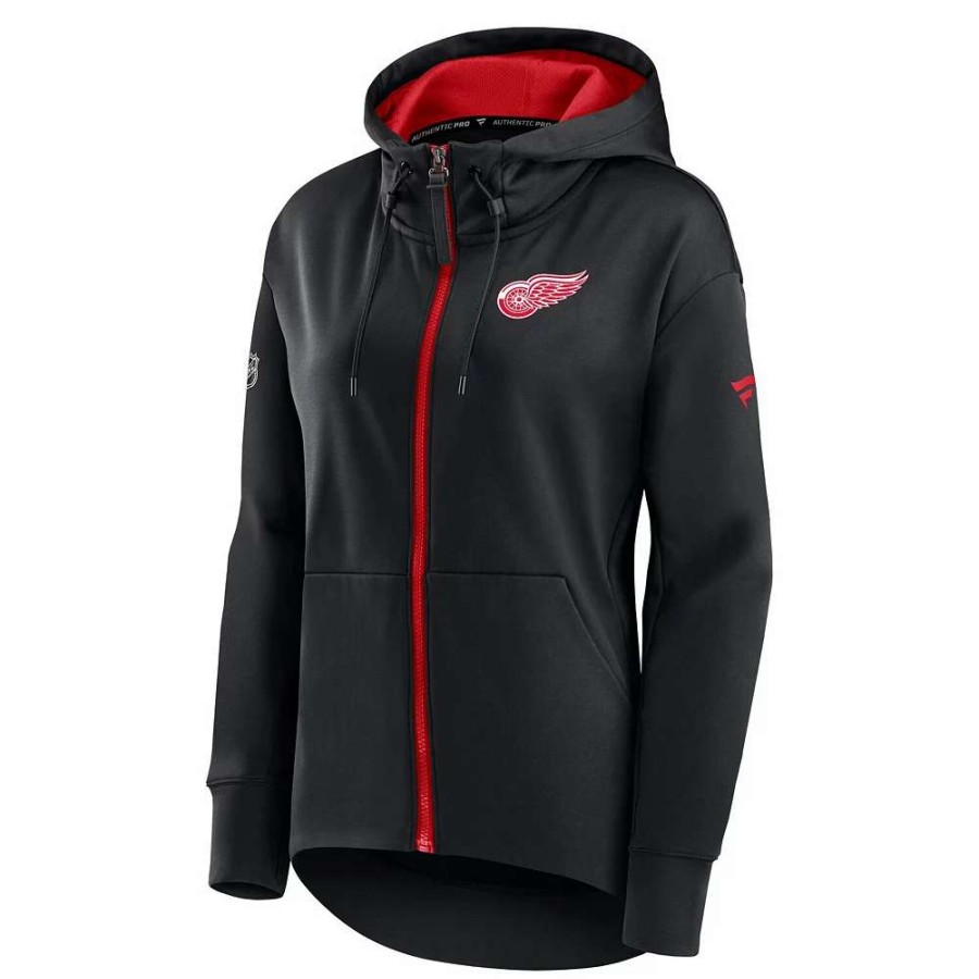 Tops * | Women'S Fanatics Branded Black Detroit Red Wings Authentic Pro Rink Full-Zip Hoodie