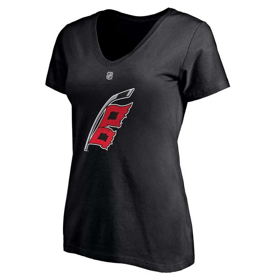 Tops * | Women'S Fanatics Branded Sebastian Aho Black Carolina Hurricanes Alternate Authentic Stack Name & Number V-Neck T-Shirt