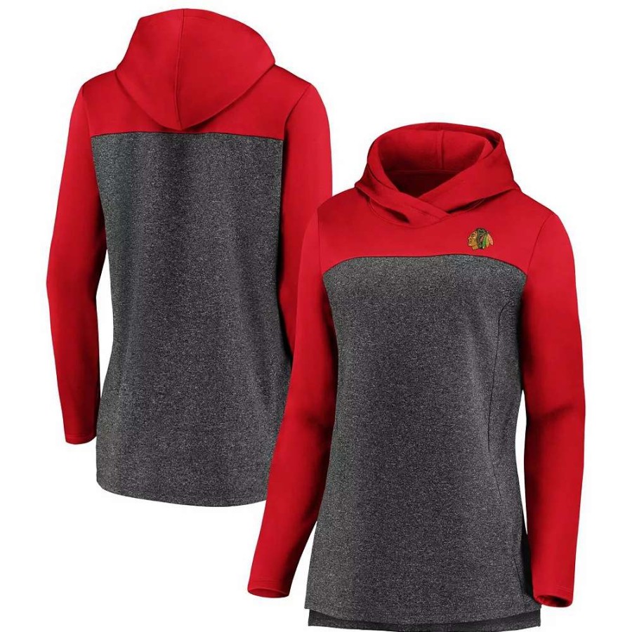 Tops * | Women'S Fanatics Branded Heathered Charcoal/Red Chicago Blackhawks Chiller Fleece Pullover Hoodie