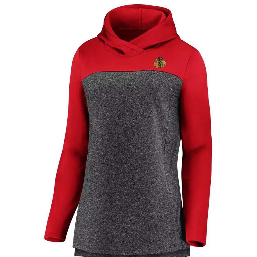 Tops * | Women'S Fanatics Branded Heathered Charcoal/Red Chicago Blackhawks Chiller Fleece Pullover Hoodie