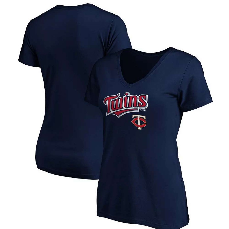 Tops * | Women'S Fanatics Branded Navy Minnesota Twins Team Logo Lockup V-Neck T-Shirt