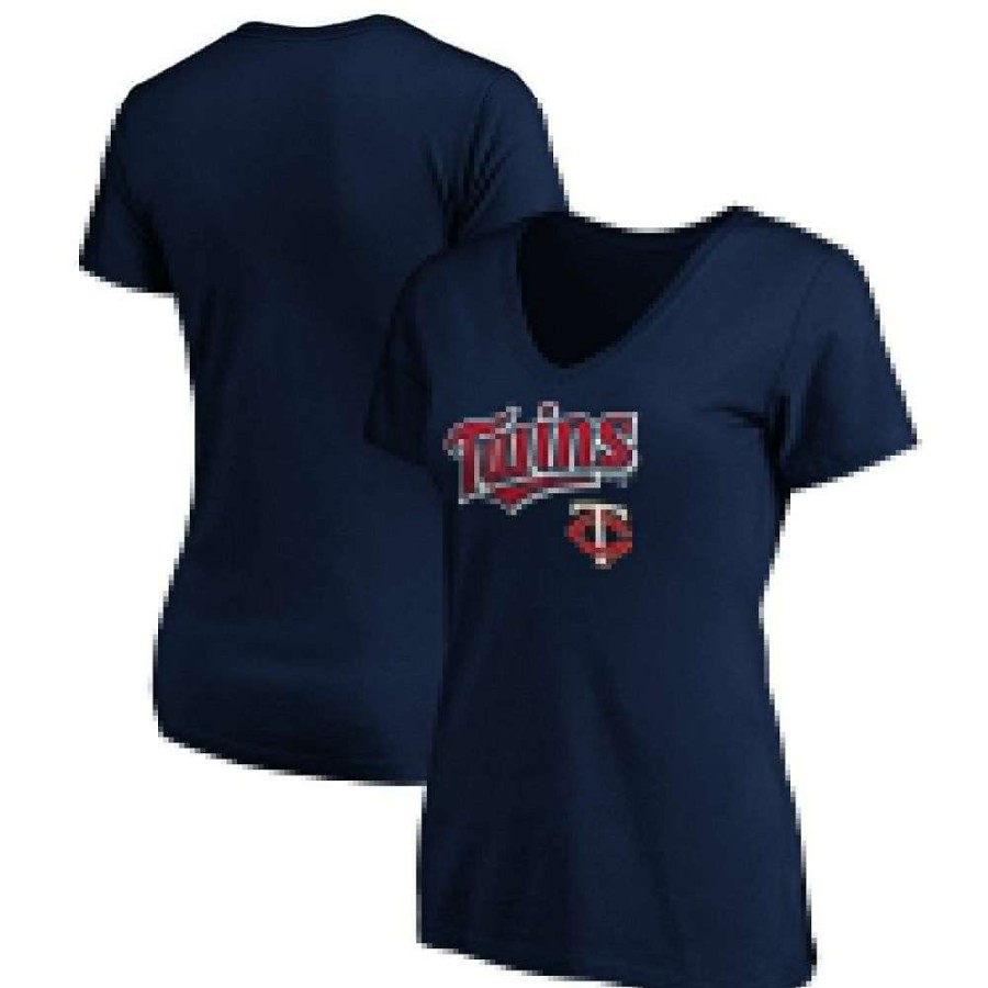 Tops * | Women'S Fanatics Branded Navy Minnesota Twins Team Logo Lockup V-Neck T-Shirt