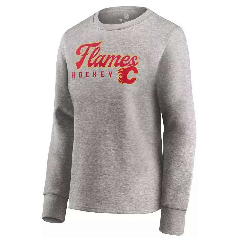 Tops * | Women'S Fanatics Branded Heathered Gray Calgary Flames Fan Favorite Script Pullover Sweatshirt