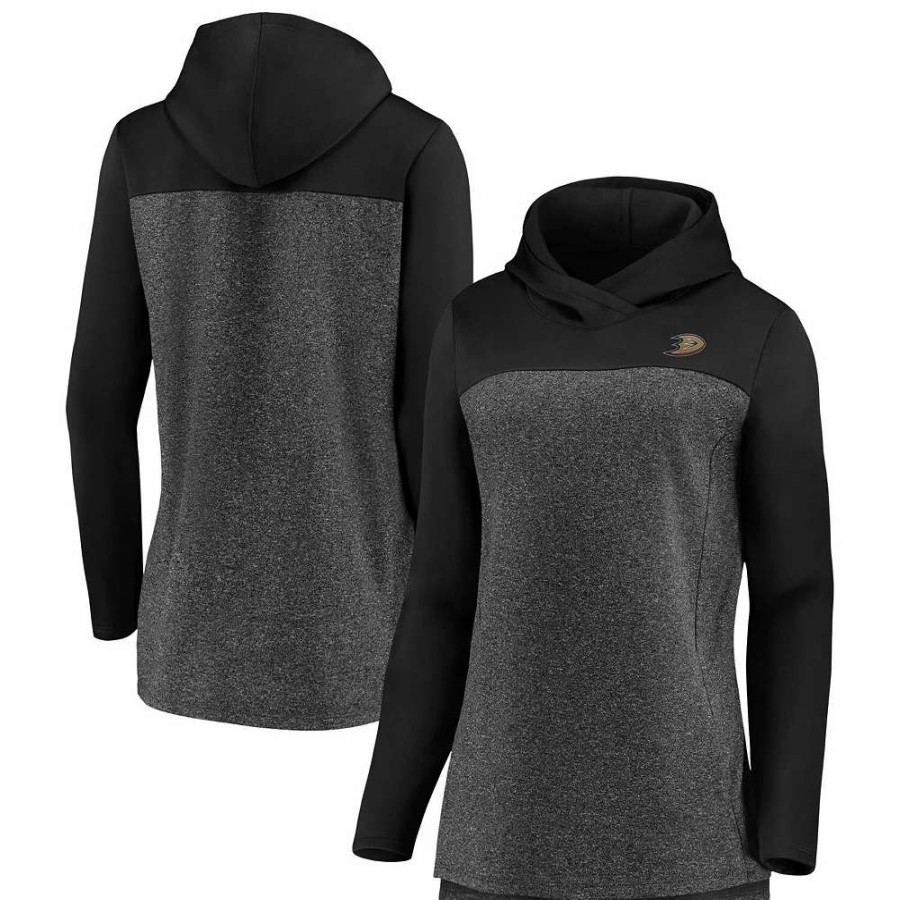 Tops * | Women'S Fanatics Branded Heathered Charcoal/Black Anaheim Ducks Chiller Fleece Pullover Hoodie