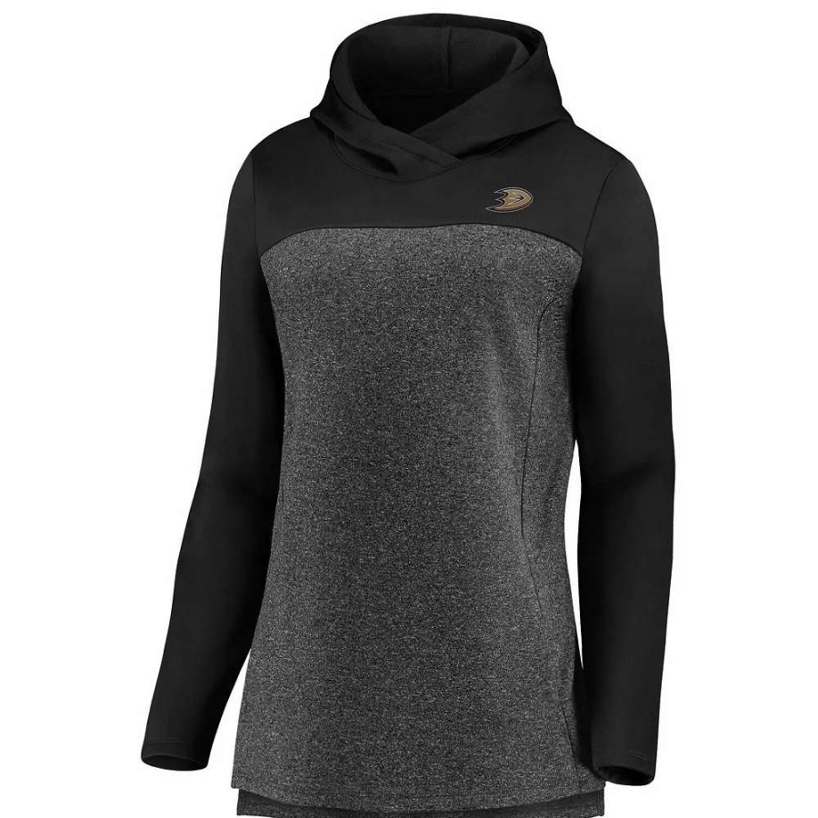 Tops * | Women'S Fanatics Branded Heathered Charcoal/Black Anaheim Ducks Chiller Fleece Pullover Hoodie