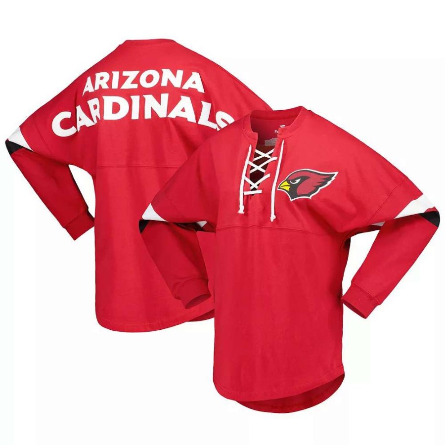 Tops * | Women'S Fanatics Branded Cardinal Arizona Cardinals Spirit Jersey Lace-Up V-Neck Long Sleeve T-Shirt