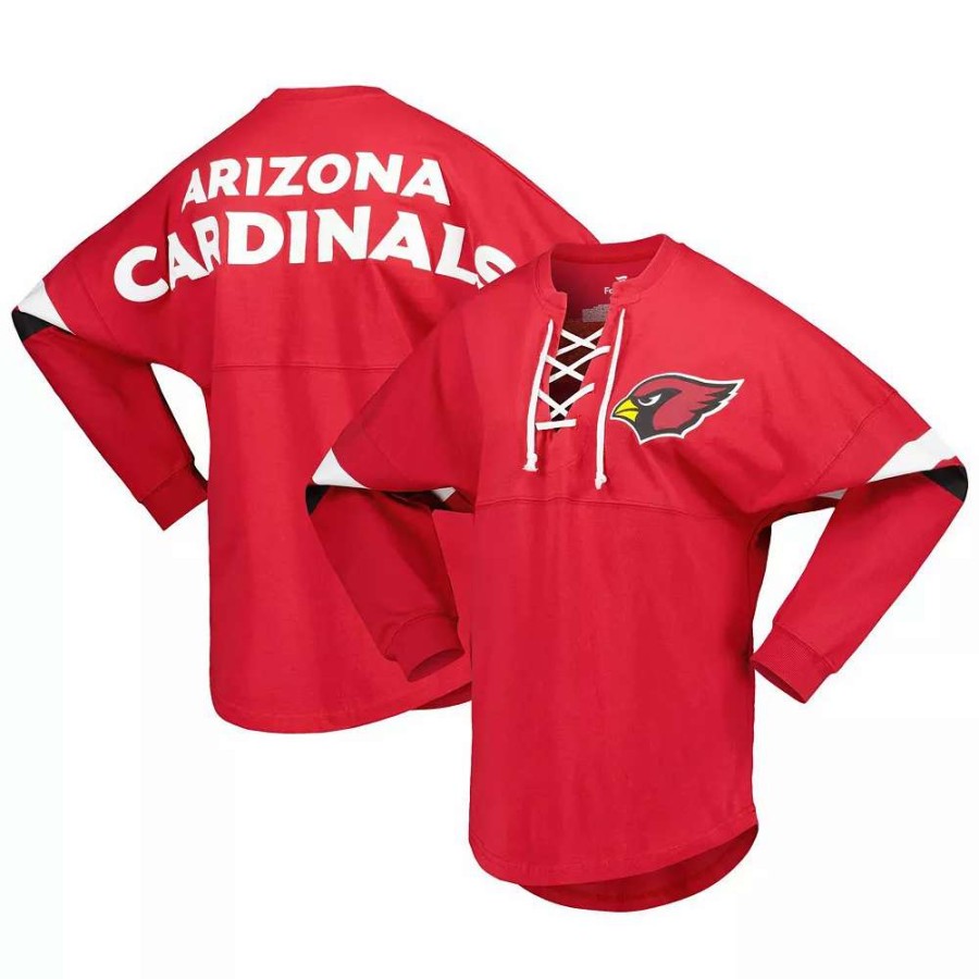 Tops * | Women'S Fanatics Branded Cardinal Arizona Cardinals Spirit Jersey Lace-Up V-Neck Long Sleeve T-Shirt