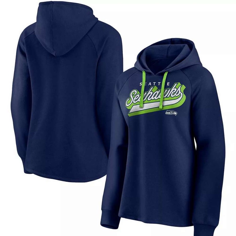 Tops * | Women'S Fanatics Branded Navy/Neon Green Seattle Seahawks First Contact Raglan Pullover Hoodie