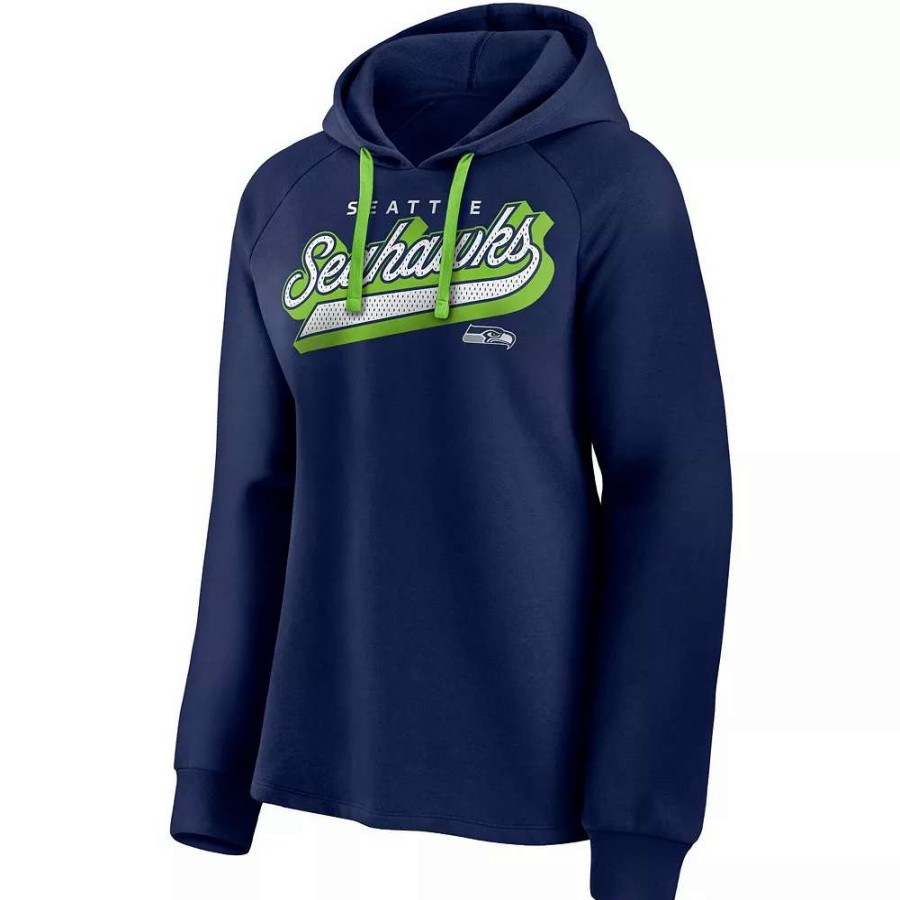 Tops * | Women'S Fanatics Branded Navy/Neon Green Seattle Seahawks First Contact Raglan Pullover Hoodie