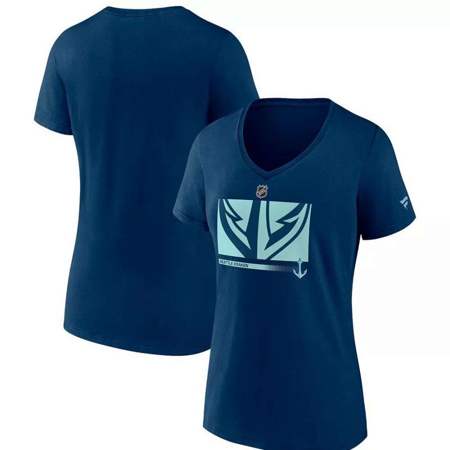 Tops * | Women'S Fanatics Branded Deep Sea Blue Seattle Kraken Authentic Pro Core Collection Secondary Logo V-Neck T-Shirt