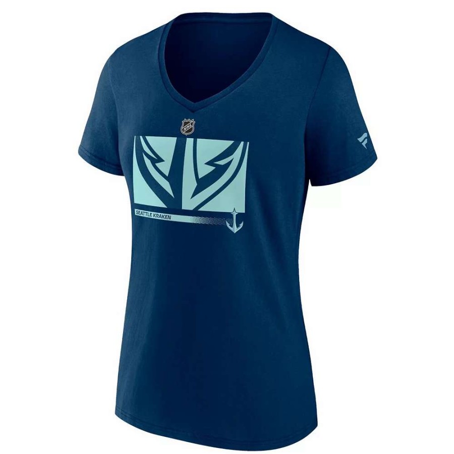 Tops * | Women'S Fanatics Branded Deep Sea Blue Seattle Kraken Authentic Pro Core Collection Secondary Logo V-Neck T-Shirt