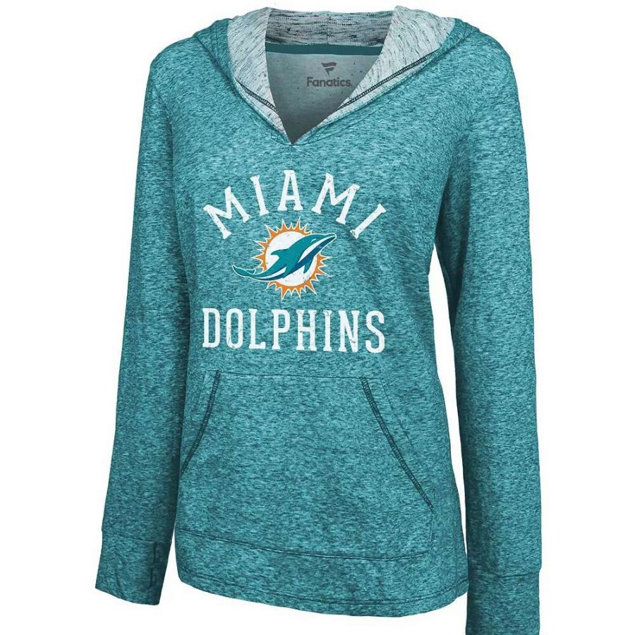 Tops * | Women'S Fanatics Branded Aqua Miami Dolphins Doubleface Slub Pullover Hoodie