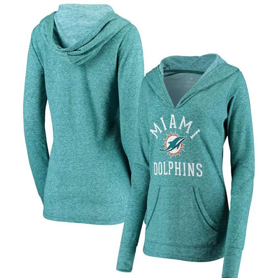 Tops * | Women'S Fanatics Branded Aqua Miami Dolphins Doubleface Slub Pullover Hoodie