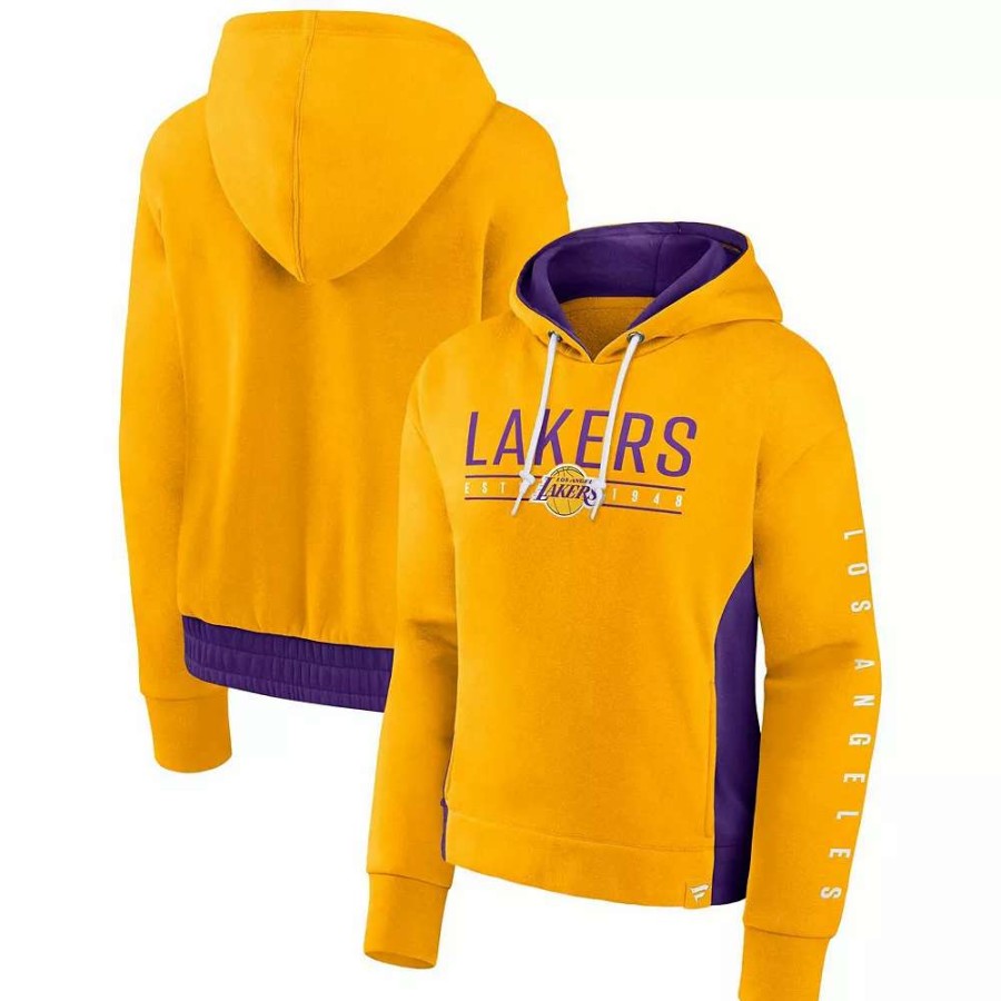 Tops * | Women'S Fanatics Branded Gold Los Angeles Lakers Iconic Halftime Colorblock Pullover Hoodie