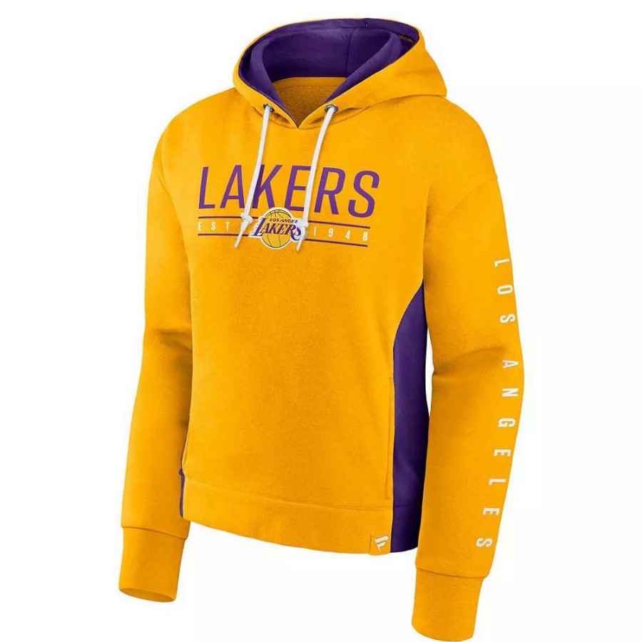 Tops * | Women'S Fanatics Branded Gold Los Angeles Lakers Iconic Halftime Colorblock Pullover Hoodie