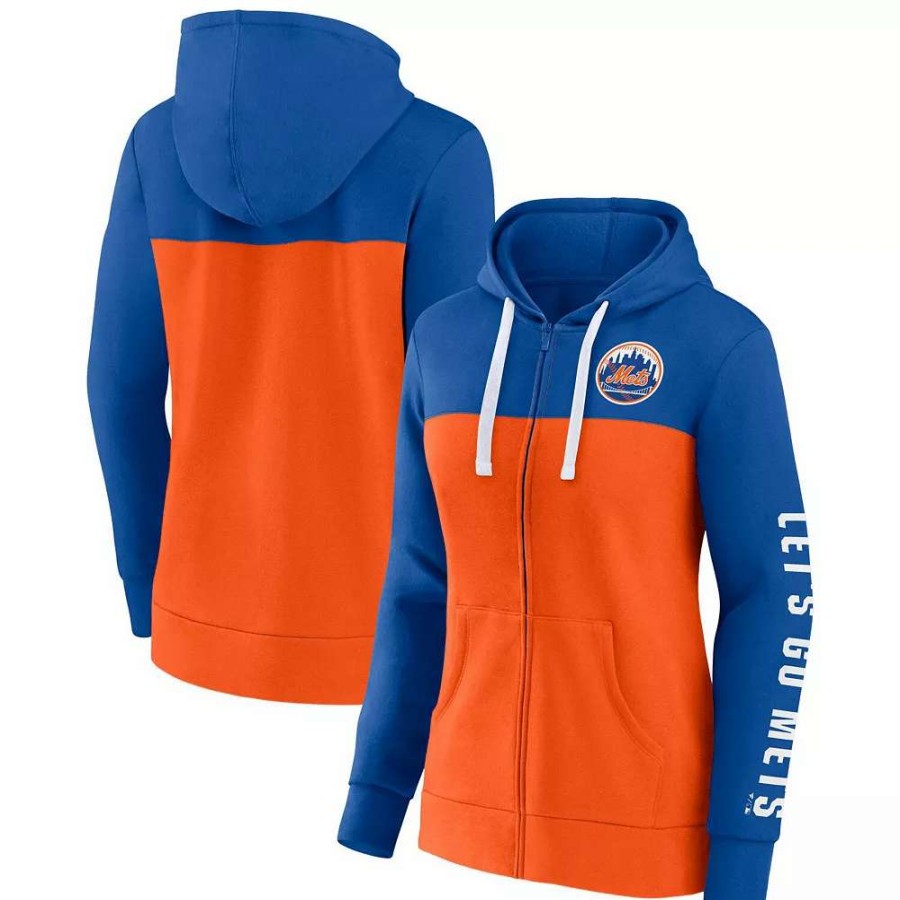 Tops * | Women'S Fanatics Branded Royal/Orange New York Mets Take The Field Colorblocked Hoodie Full-Zip Jacket