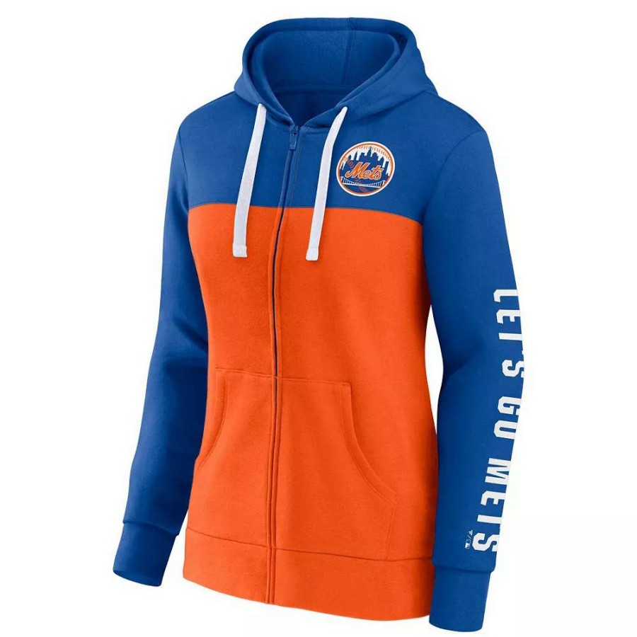 Tops * | Women'S Fanatics Branded Royal/Orange New York Mets Take The Field Colorblocked Hoodie Full-Zip Jacket