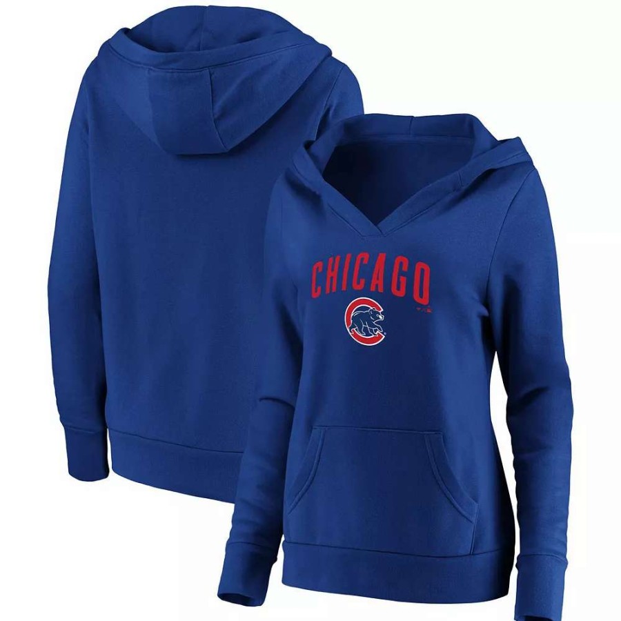 Tops * | Women'S Fanatics Branded Royal Chicago Cubs Core Team Lockup V-Neck Pullover Hoodie