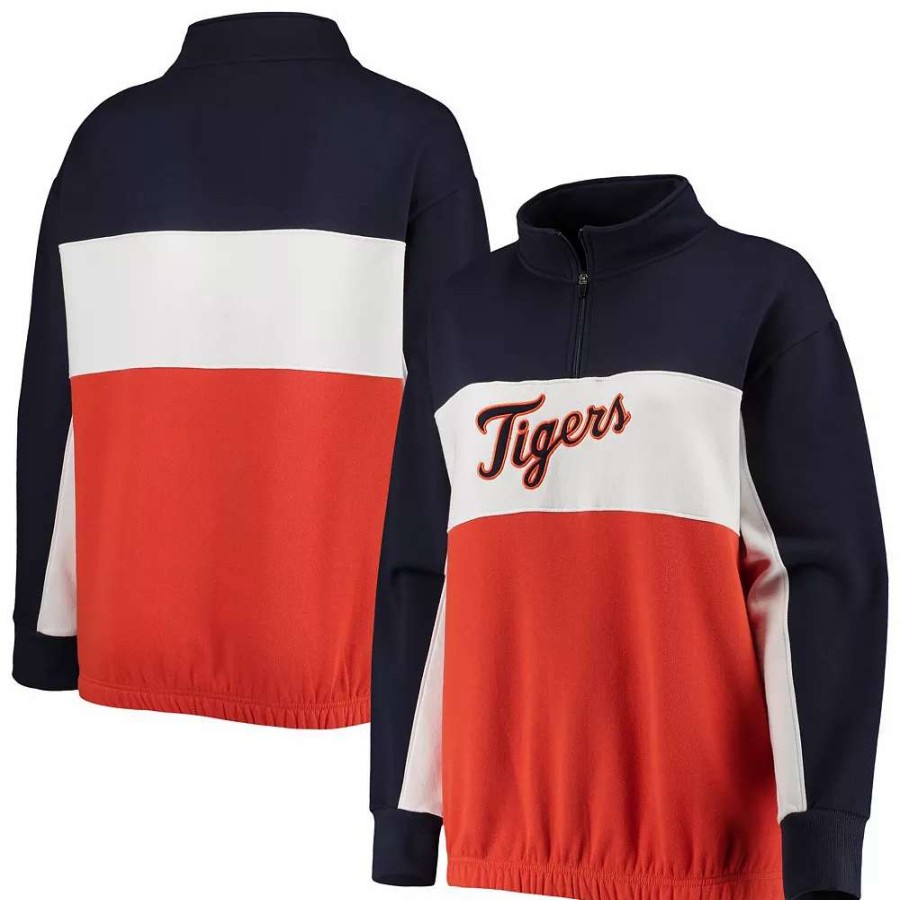 Tops * | Women'S Fanatics Branded Navy/Orange Detroit Tigers Plus Size Colorblock Quarter-Zip Sweatshirt