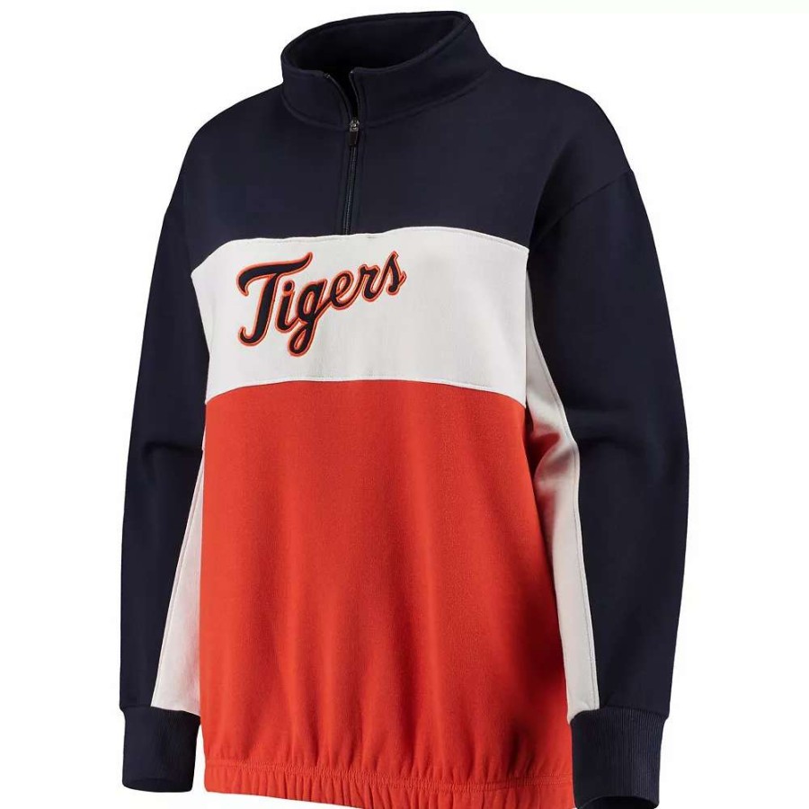 Tops * | Women'S Fanatics Branded Navy/Orange Detroit Tigers Plus Size Colorblock Quarter-Zip Sweatshirt