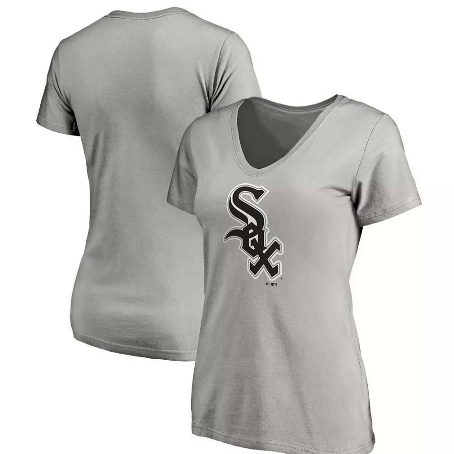 Tops * | Women'S Fanatics Branded Heathered Gray Chicago White Sox Core Official Logo V-Neck T-Shirt