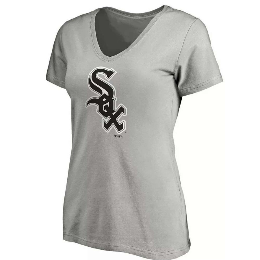 Tops * | Women'S Fanatics Branded Heathered Gray Chicago White Sox Core Official Logo V-Neck T-Shirt