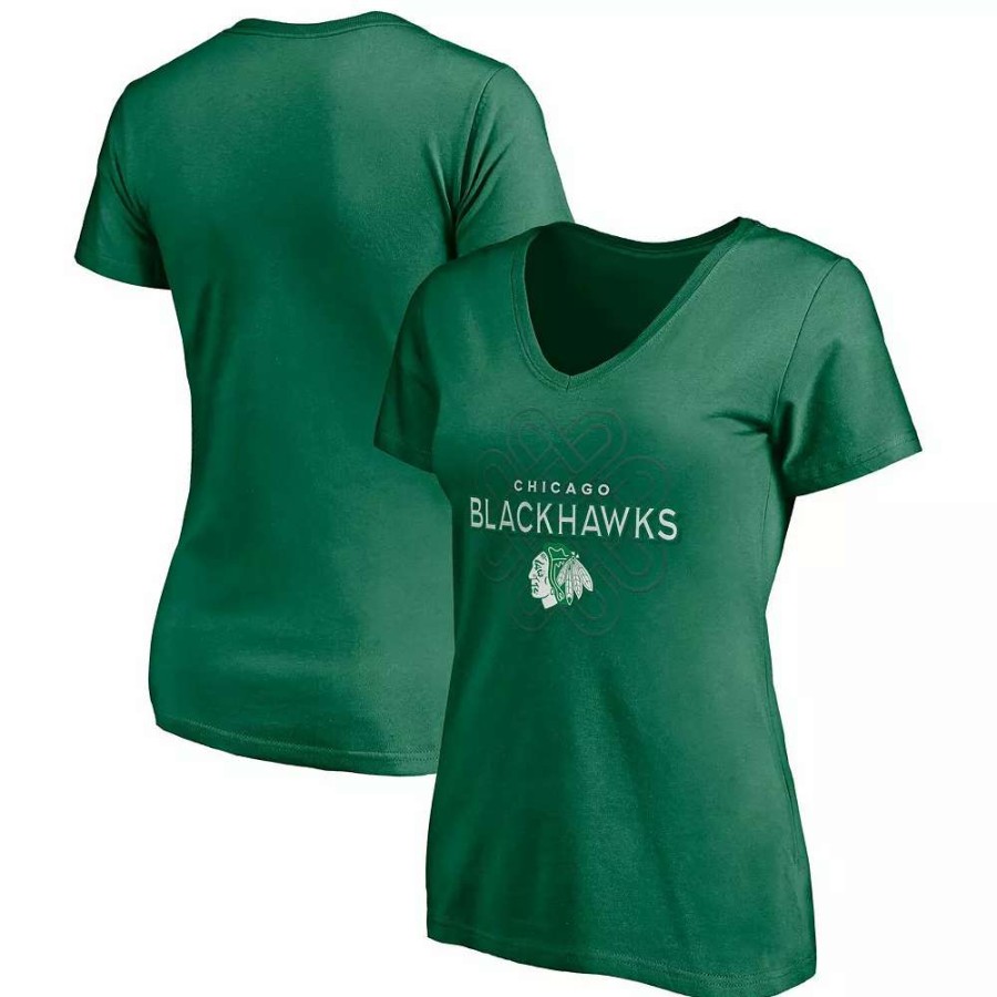 Tops * | Women'S Fanatics Branded Kelly Green Chicago Blackhawks St. Patrick'S Day Celtic Knot V-Neck T-Shirt