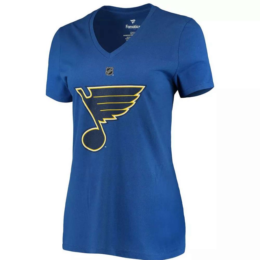 Tops * | Women'S Fanatics Branded Jordan Binnington Blue St. Louis Blues Team Authentic Stack Name & Number V-Neck T-Shirt