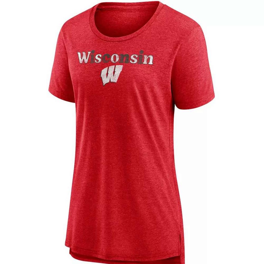 Tops * | Women'S Fanatics Branded Heathered Red Wisconsin Badgers Breakneck Speed Tri-Blend T-Shirt