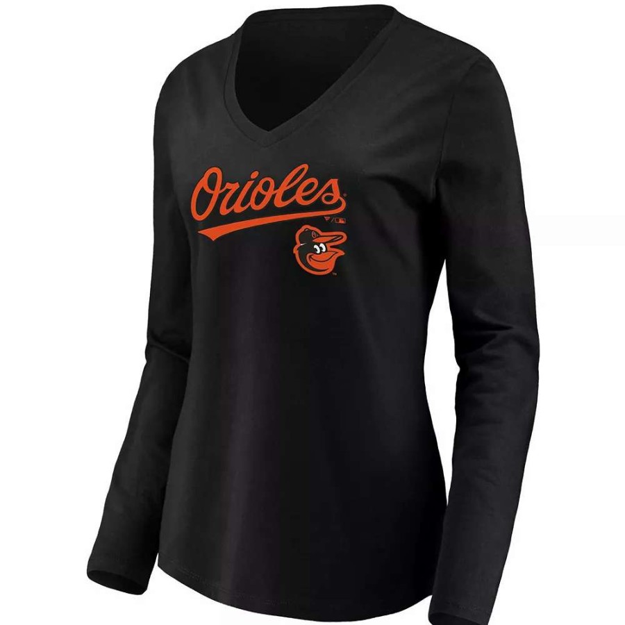 Tops * | Women'S Fanatics Branded Black Baltimore Orioles Core Team Lockup Long Sleeve V-Neck T-Shirt