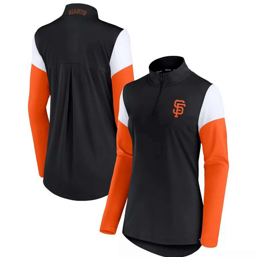 Tops * | Women'S Fanatics Branded Black/Orange San Francisco Giants Authentic Fleece Quarter-Zip Jacket