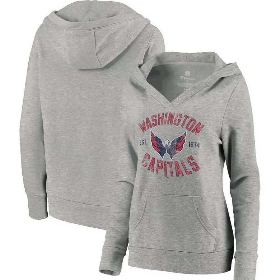 Tops * | Women'S Fanatics Branded Heathered Gray Washington Capitals Heritage Pullover Hoodie