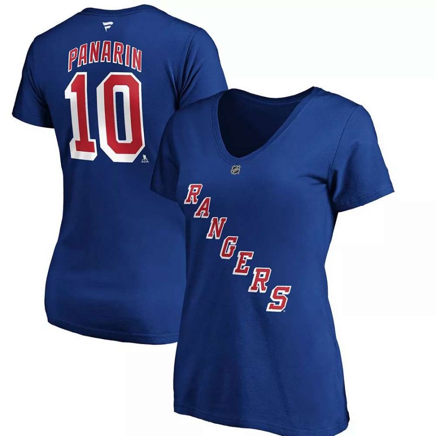 Tops * | Women'S Fanatics Branded Artemi Panarin Blue New York Rangers Authentic Stack Name & Number V-Neck T-Shirt