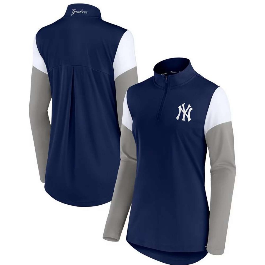 Tops * | Women'S Fanatics Branded Navy/Gray New York Yankees Authentic Fleece Quarter-Zip Jacket