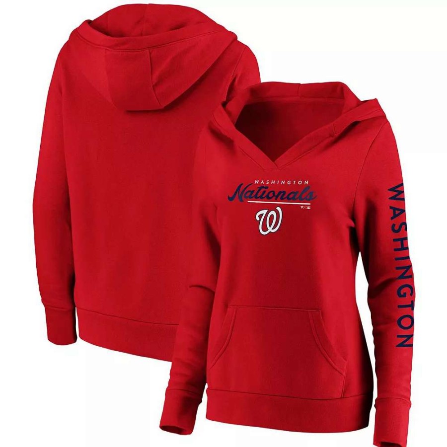 Tops * | Women'S Fanatics Branded Red Washington Nationals Core High Class Crossover Pullover Hoodie