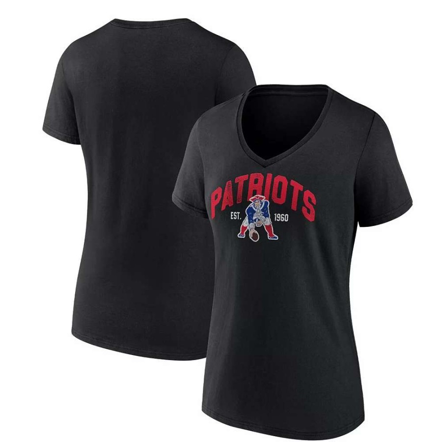 Tops * | Women'S Fanatics Branded Black New England Patriots Plus Size Drop Back V-Neck T-Shirt