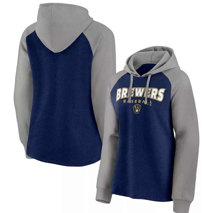 Tops * | Women'S Fanatics Branded Navy/Gray Milwaukee Brewers Recharged Raglan Pullover Hoodie