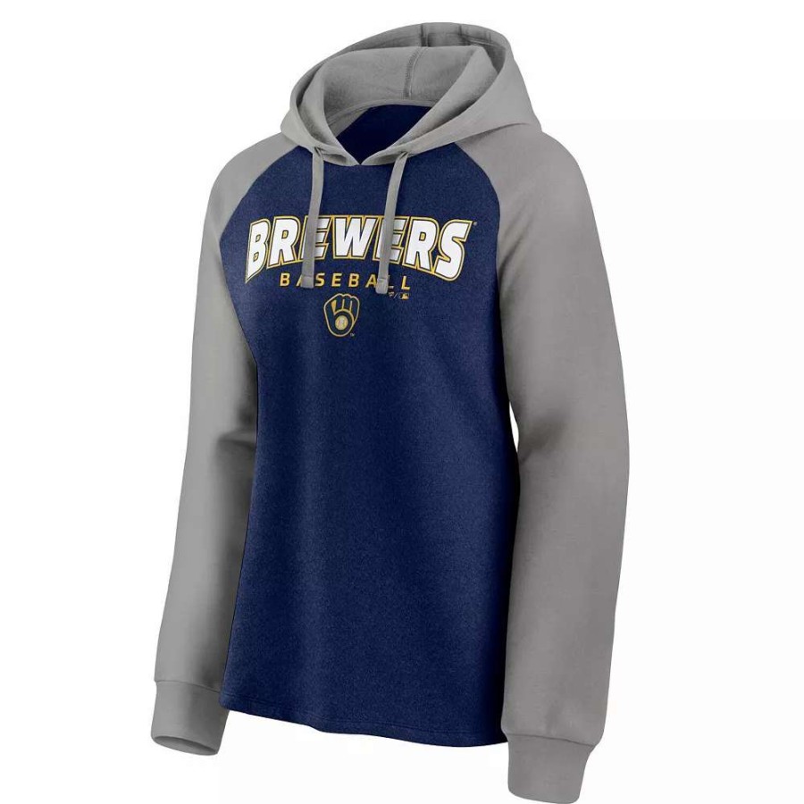 Tops * | Women'S Fanatics Branded Navy/Gray Milwaukee Brewers Recharged Raglan Pullover Hoodie