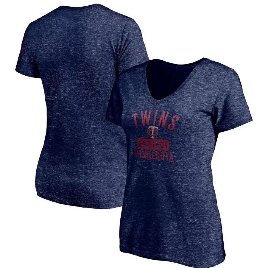 Tops * | Women'S Fanatics Branded Heathered Navy Minnesota Twins Old Time Favorite V-Neck T-Shirt