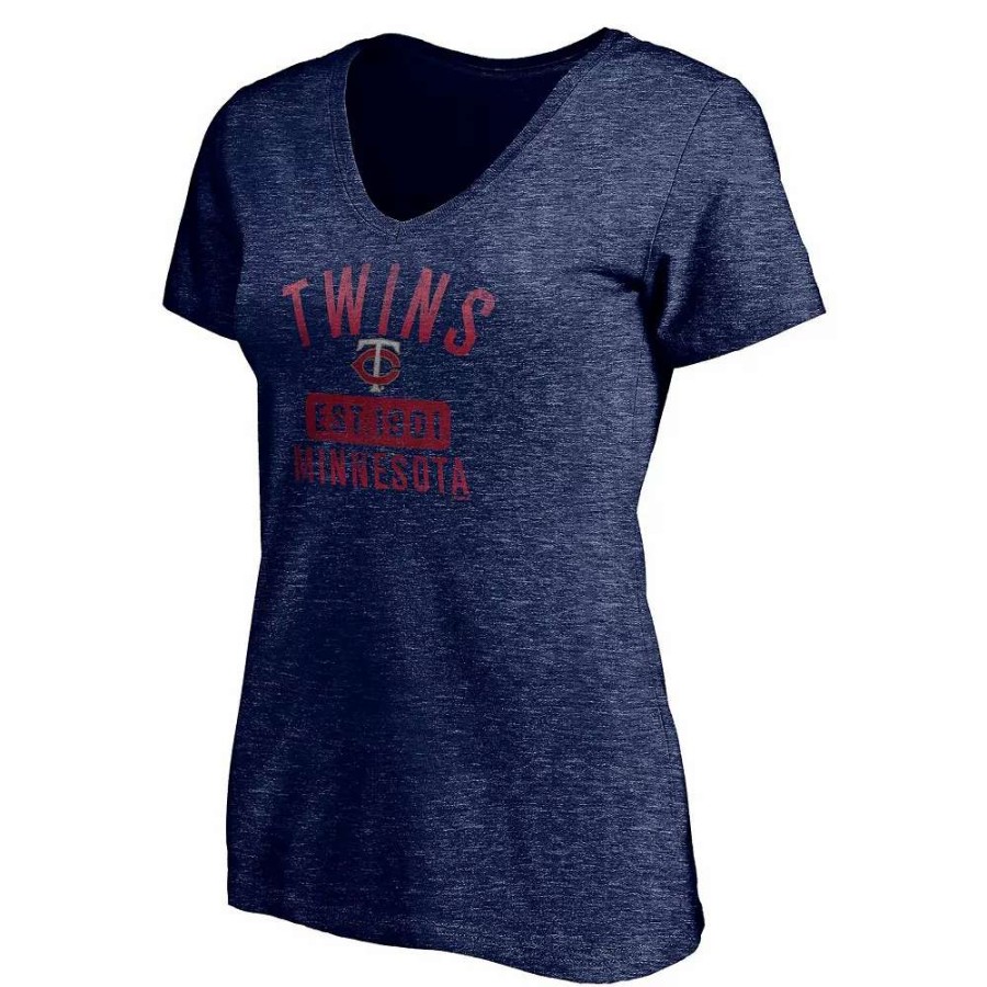 Tops * | Women'S Fanatics Branded Heathered Navy Minnesota Twins Old Time Favorite V-Neck T-Shirt