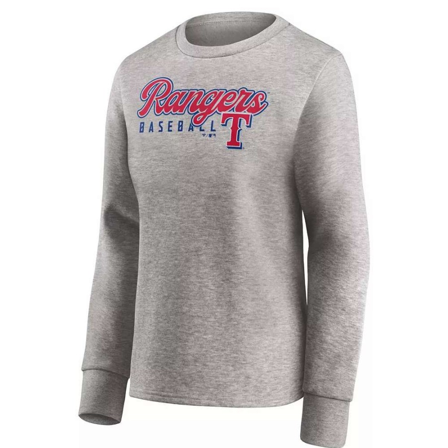 Tops * | Women'S Fanatics Branded Heathered Gray Texas Rangers Crew Pullover Sweater